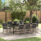 Tuin eettafelset poly rattan lichtgrijs 9-delig