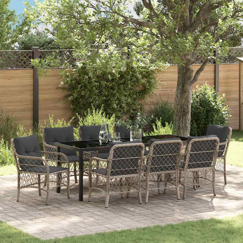 Tuin Eettafelset Met Kussen 9 Pcs Lichtgrijs Poly Rattan