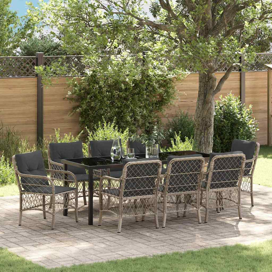 Tuin Eettafelset Met Kussen 9 Pcs Lichtgrijs Poly Rattan