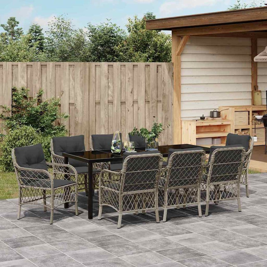 Tuin Eettafelset Met Kussen 9 Pcs Lichtgrijs Poly Rattan