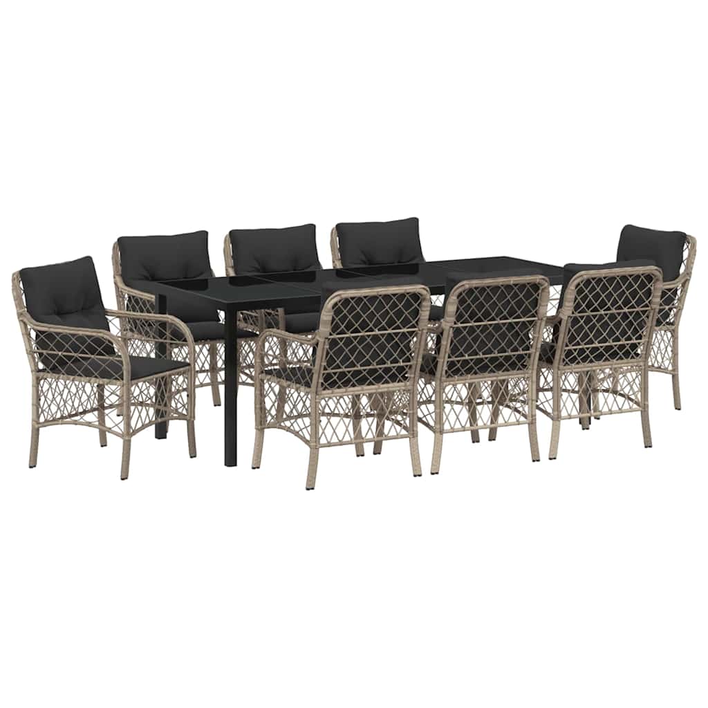 Tuin Eettafelset Met Kussen 9 Pcs Lichtgrijs Poly Rattan