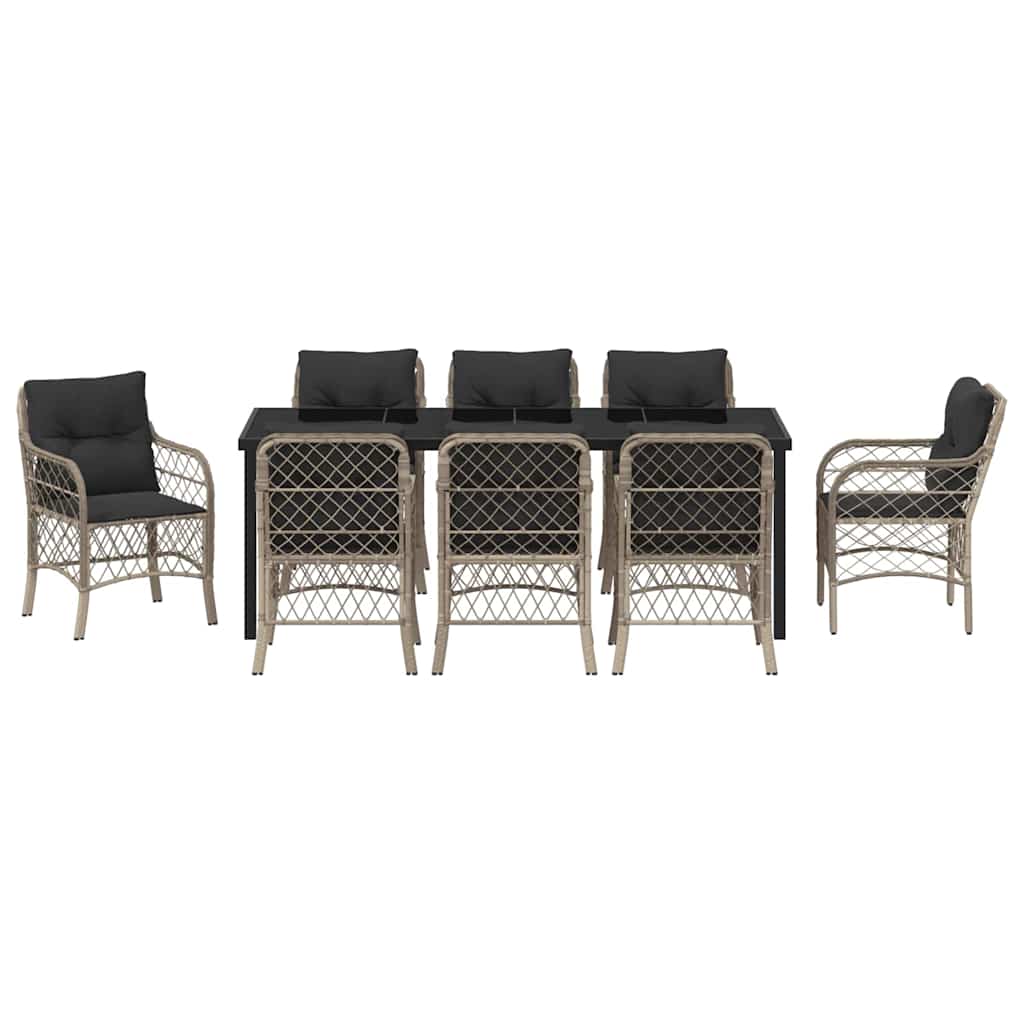 Tuin Eettafelset Met Kussen 9 Pcs Lichtgrijs Poly Rattan