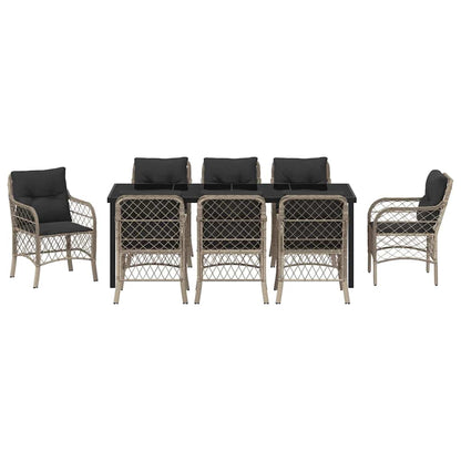 Tuin Eettafelset Met Kussen 9 Pcs Lichtgrijs Poly Rattan