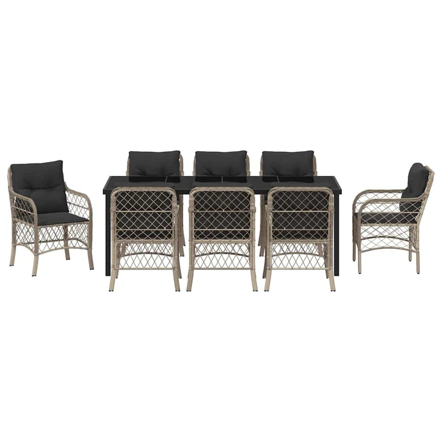 Tuin Eettafelset Met Kussen 9 Pcs Lichtgrijs Poly Rattan