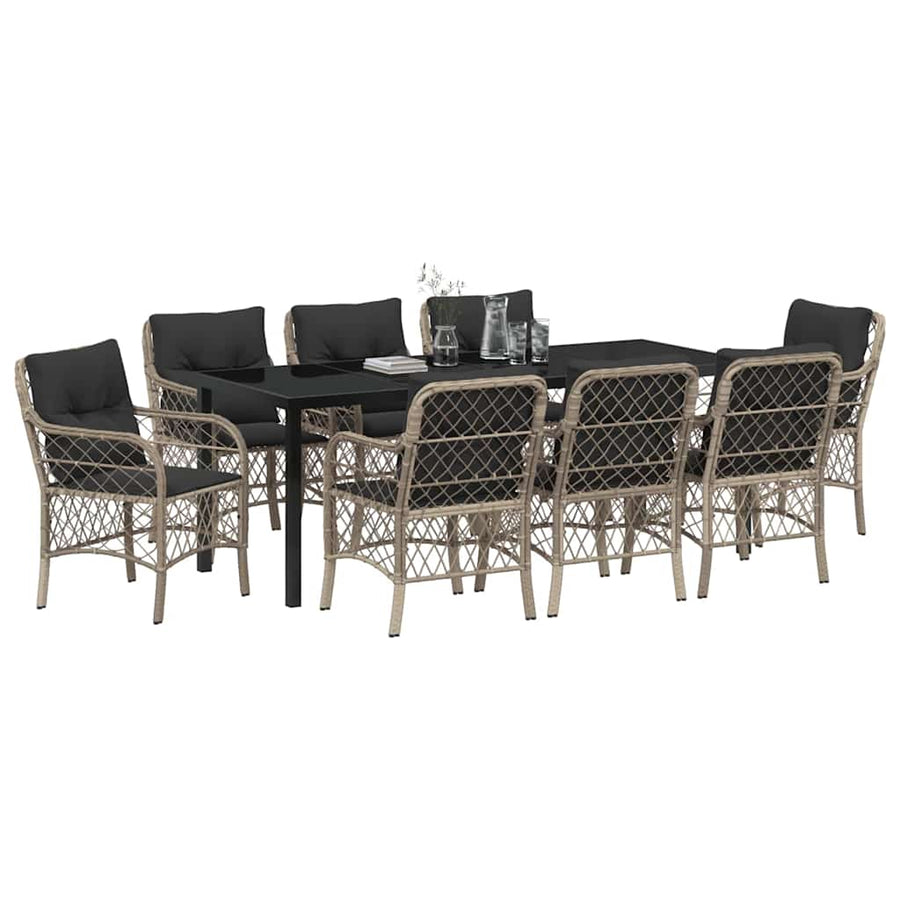 Tuin Eettafelset Met Kussen 9 Pcs Lichtgrijs Poly Rattan