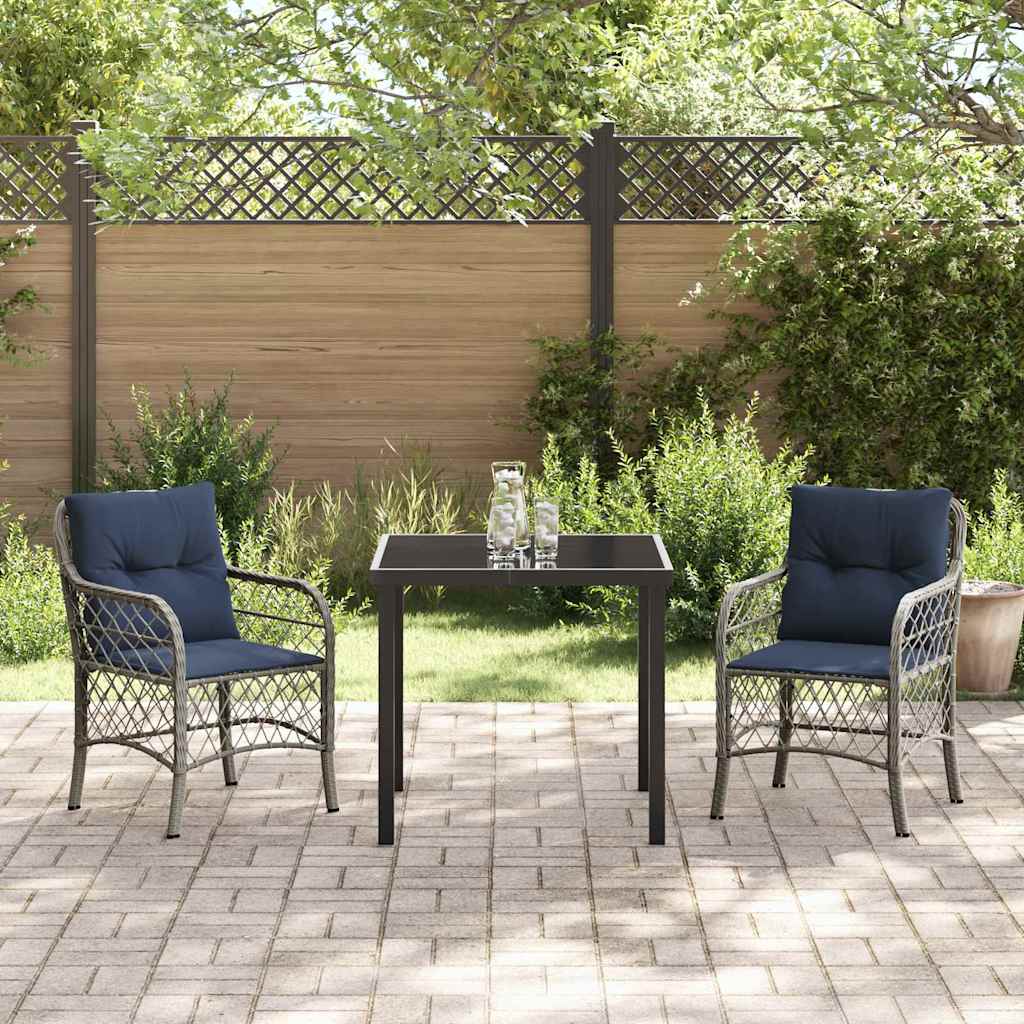 Tuin eettafelset met kussen 3 pcs Grijs en zwart Rattan