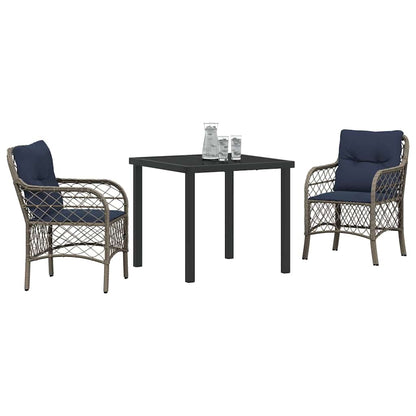 Tuin eettafelset met kussen 3 pcs Grijs en zwart Rattan