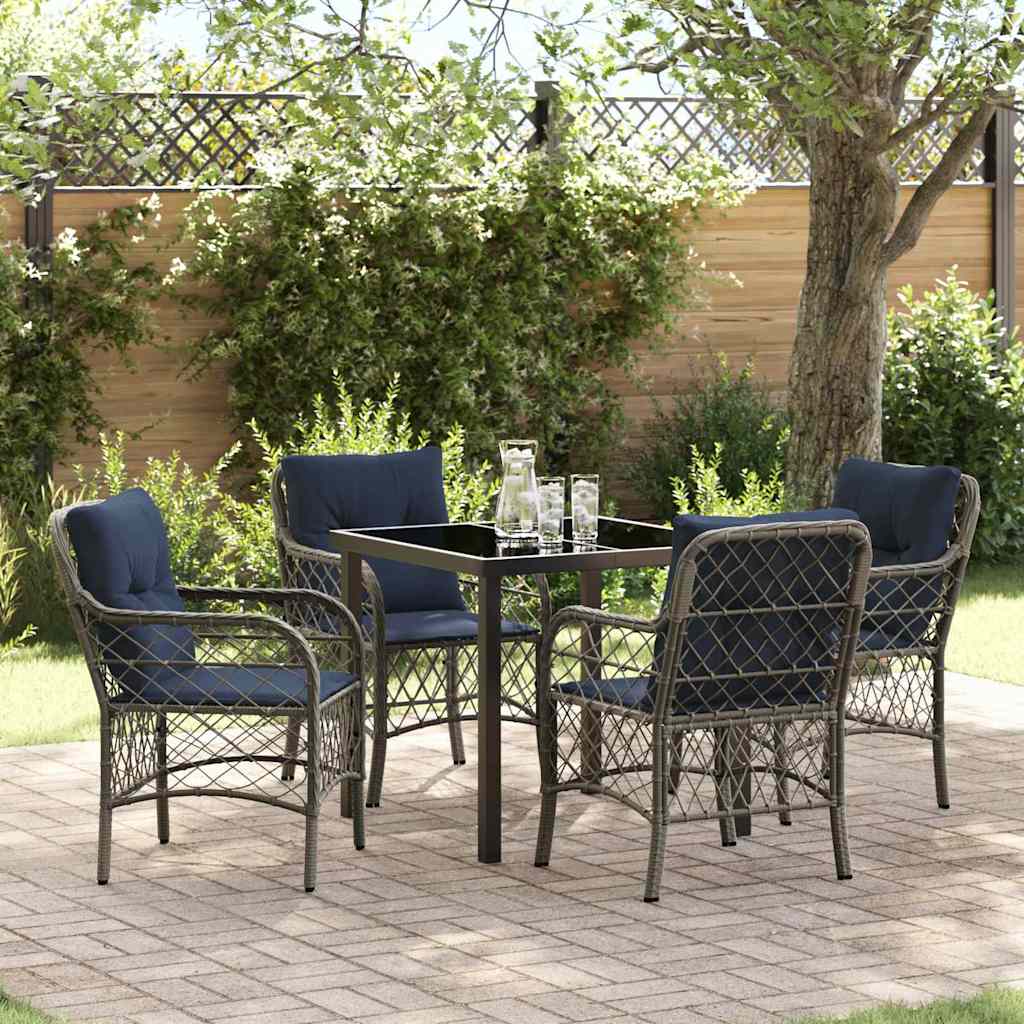 Tuin eettafelset met kussen 5 pcs Grijs en zwart Rattan
