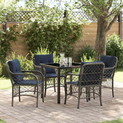 Tuin eettafelset met kussen 5 pcs Grijs en zwart Rattan