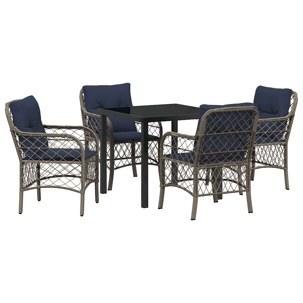Tuin eettafelset met kussen 5 pcs Grijs en zwart Rattan