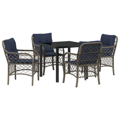 Tuin eettafelset met kussen 5 pcs Grijs en zwart Rattan