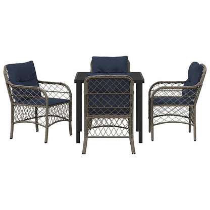 Tuin eettafelset met kussen 5 pcs Grijs en zwart Rattan