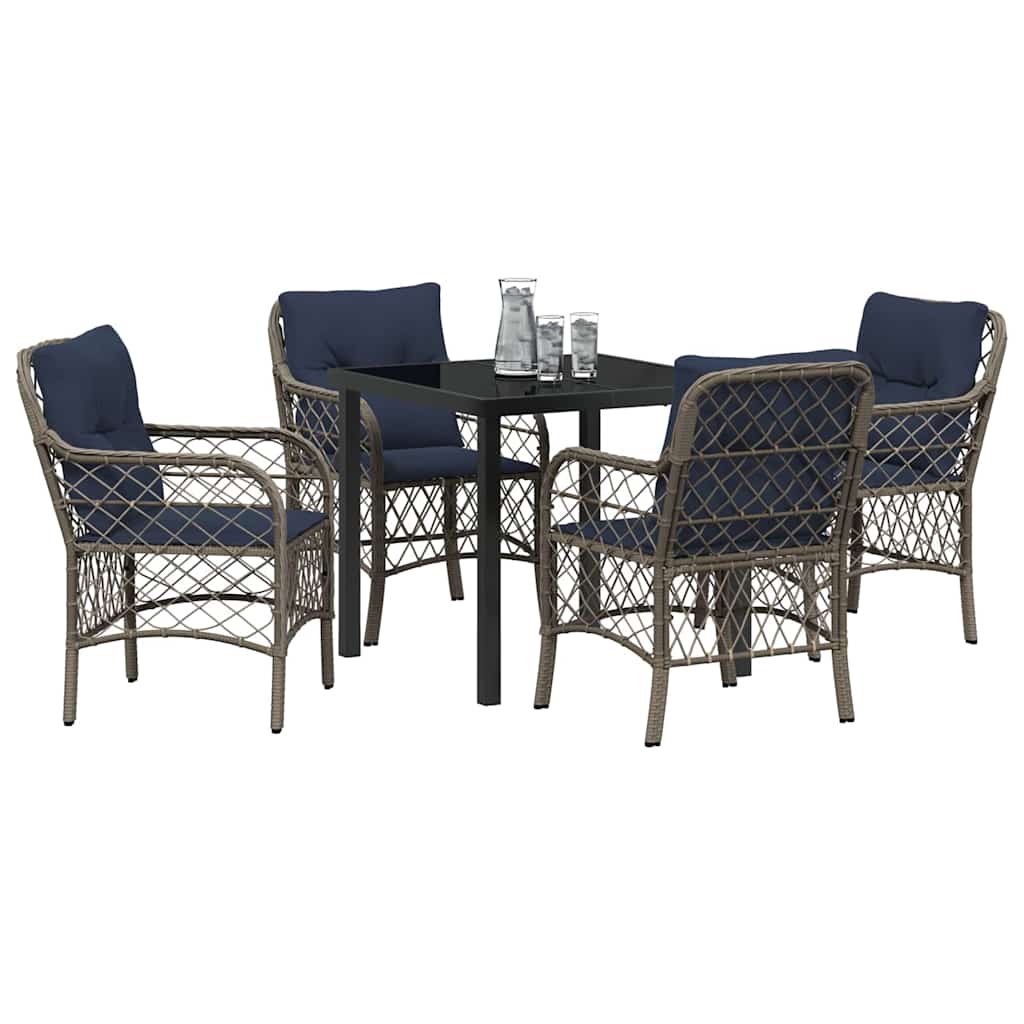 Tuin eettafelset met kussen 5 pcs Grijs en zwart Rattan