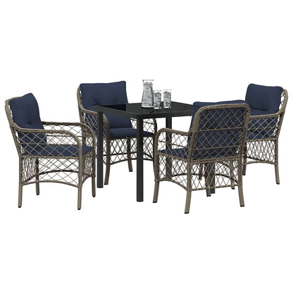 Tuin eettafelset met kussen 5 pcs Grijs en zwart Rattan