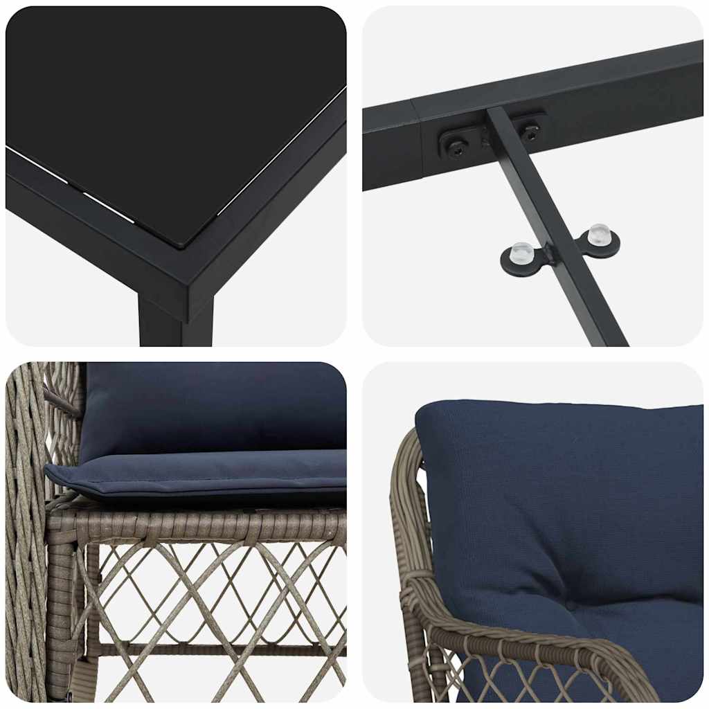 Tuin eettafelset met kussen 5 pcs Grijs en zwart Rattan