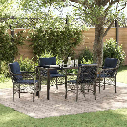 Tuin eettafelset met kussen 5 pcs Grijs en zwart Rattan