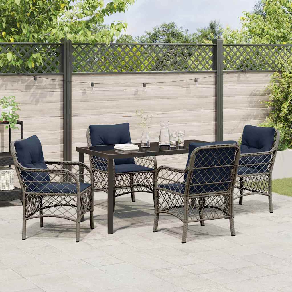 Tuin eettafelset met kussen 5 pcs Grijs en zwart Rattan