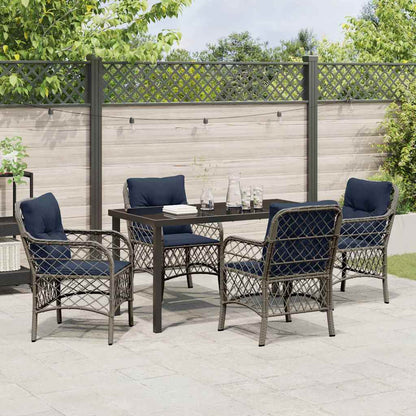 Tuin eettafelset met kussen 5 pcs Grijs en zwart Rattan