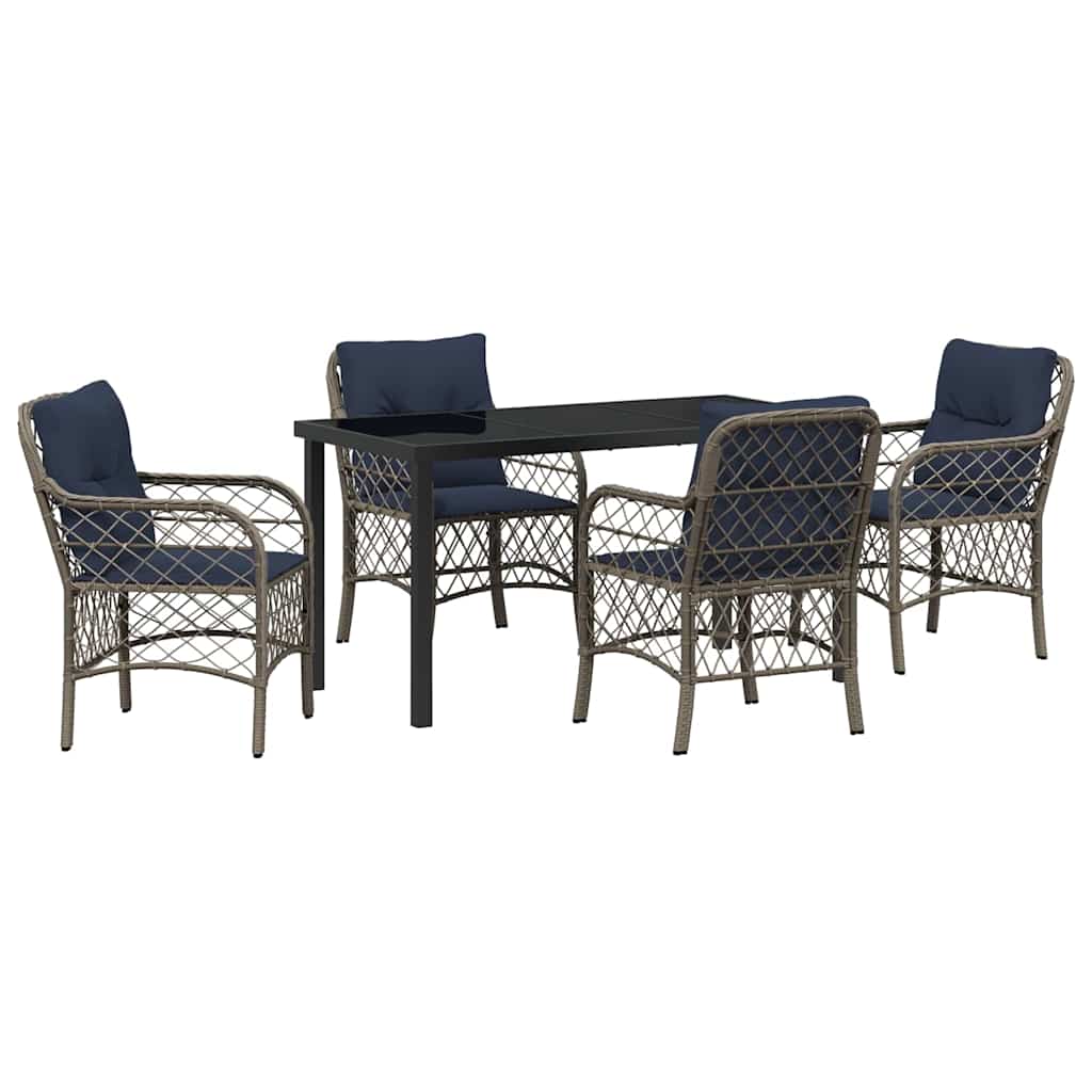Tuin eettafelset met kussen 5 pcs Grijs en zwart Rattan