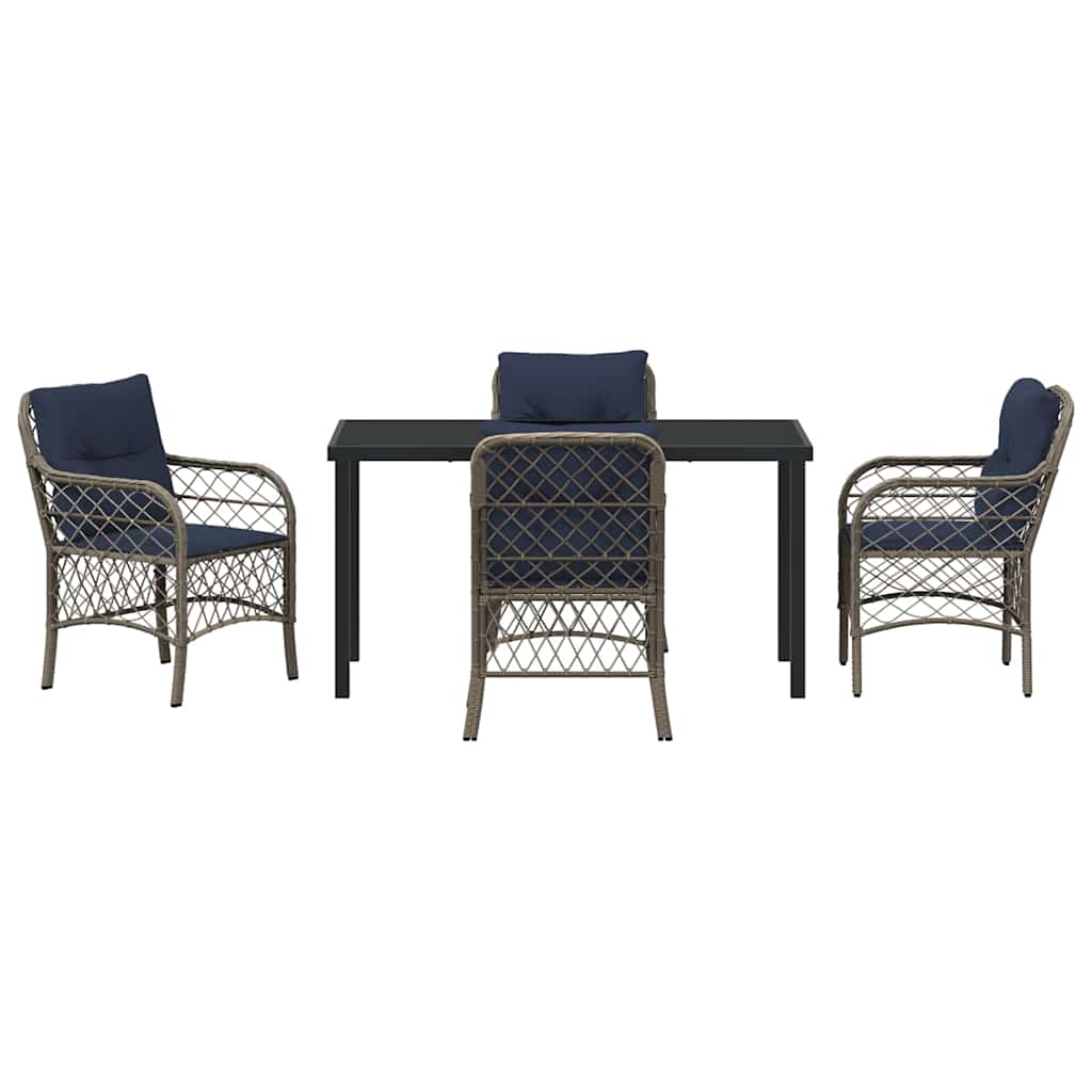 Tuin eettafelset met kussen 5 pcs Grijs en zwart Rattan