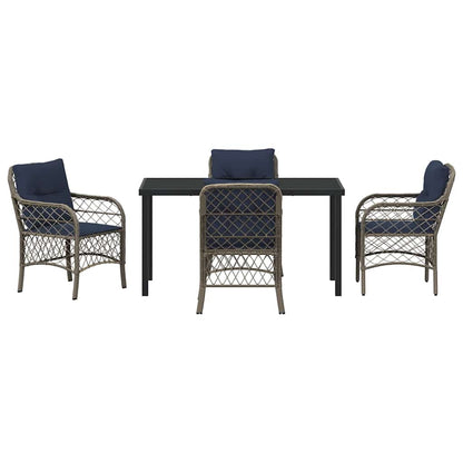 Tuin eettafelset met kussen 5 pcs Grijs en zwart Rattan