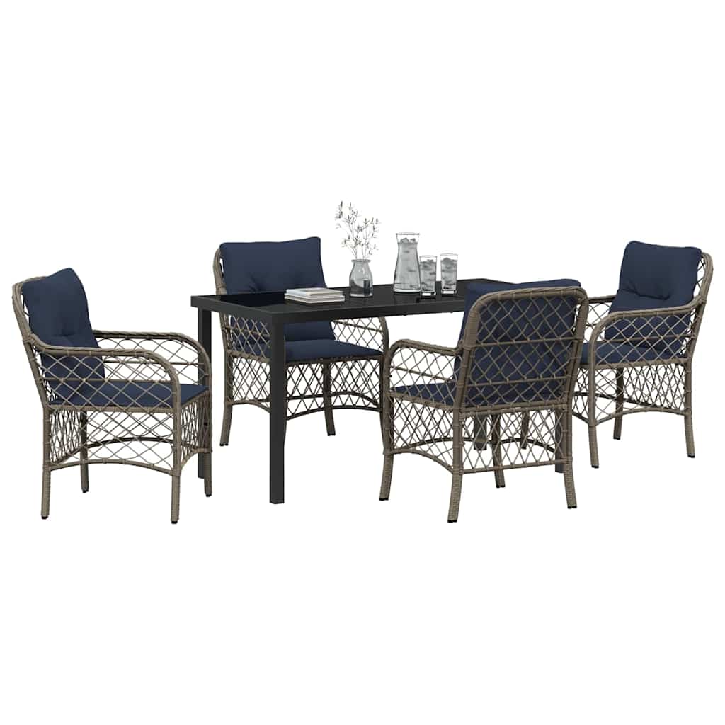 Tuin eettafelset met kussen 5 pcs Grijs en zwart Rattan