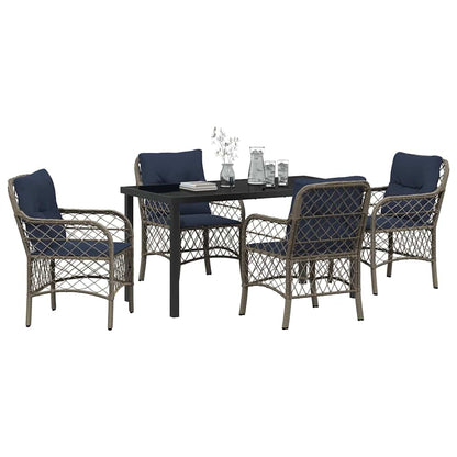 Tuin eettafelset met kussen 5 pcs Grijs en zwart Rattan