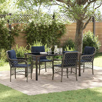 Tuin eettafelset met kussen 5 pcs Grijs en zwart Rattan