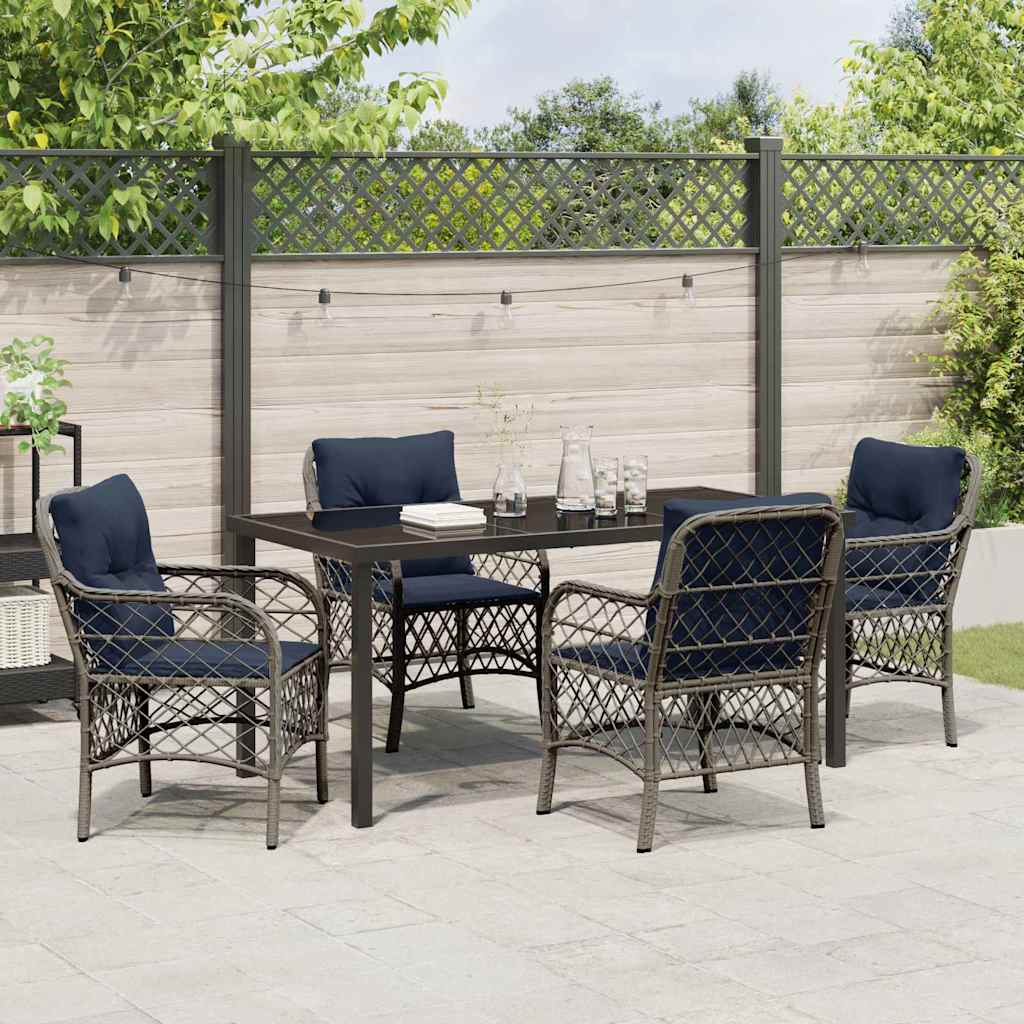 Tuin eettafelset met kussen 5 pcs Grijs en zwart Rattan