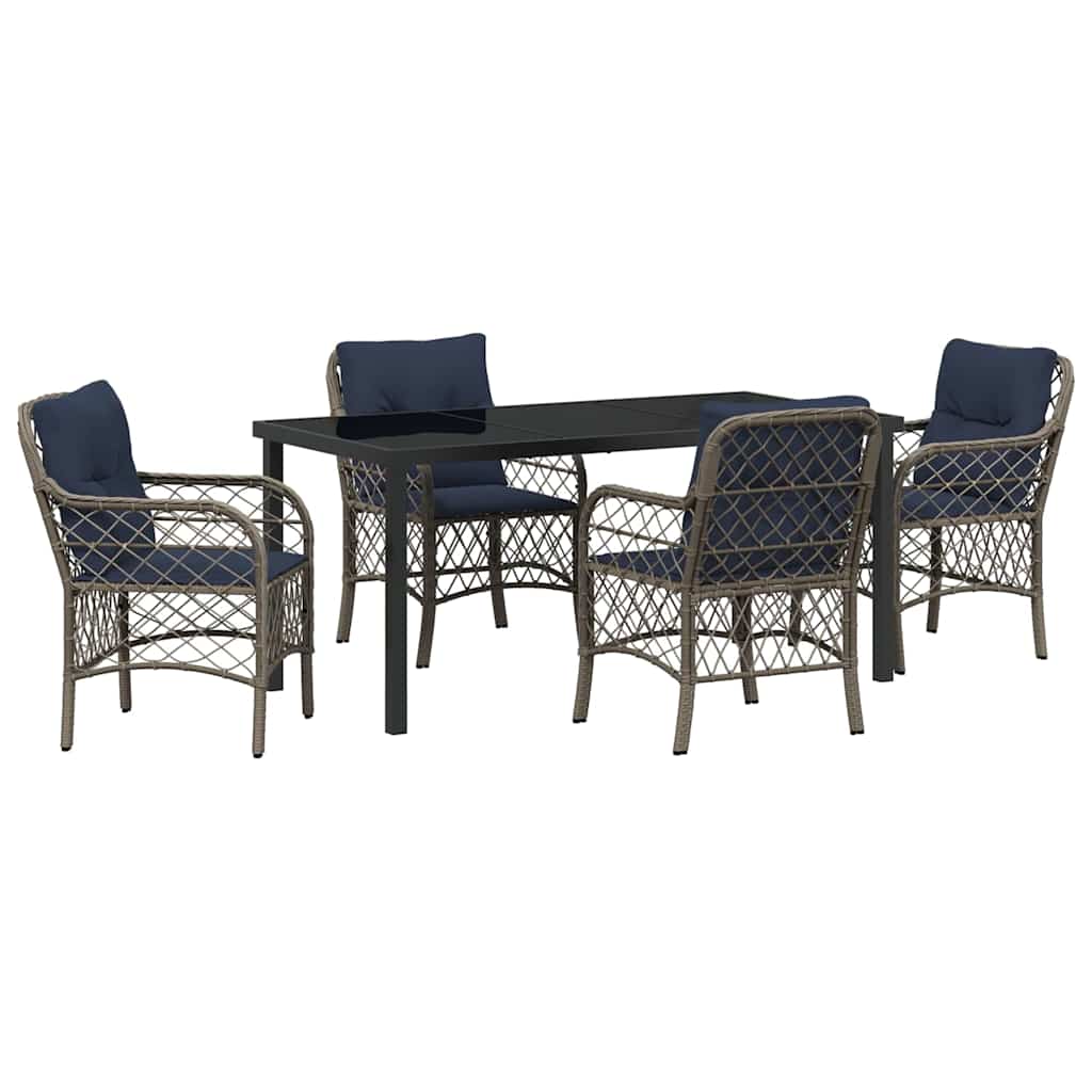 Tuin eettafelset met kussen 5 pcs Grijs en zwart Rattan