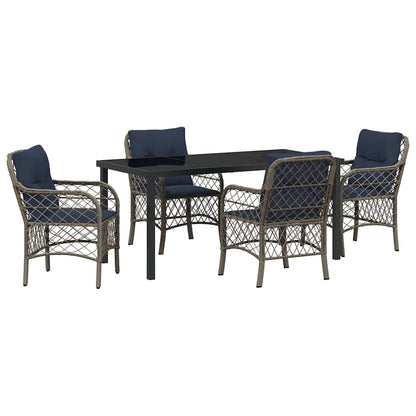 Tuin eettafelset met kussen 5 pcs Grijs en zwart Rattan