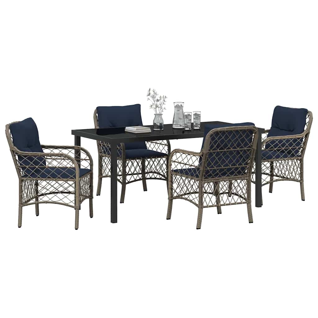 Tuin eettafelset met kussen 5 pcs Grijs en zwart Rattan