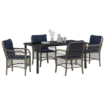 Tuin eettafelset met kussen 5 pcs Grijs en zwart Rattan