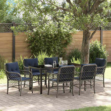Tuin eettafelset met kussen 7 pcs Grijs en zwart Rattan