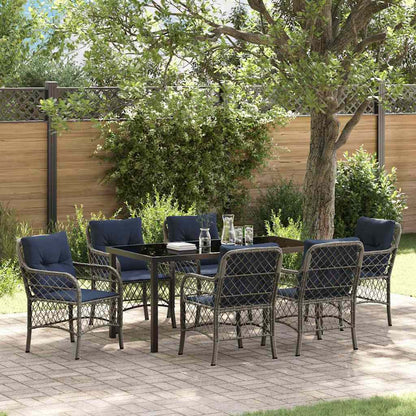 Tuin eettafelset met kussen 7 pcs Grijs en zwart Rattan