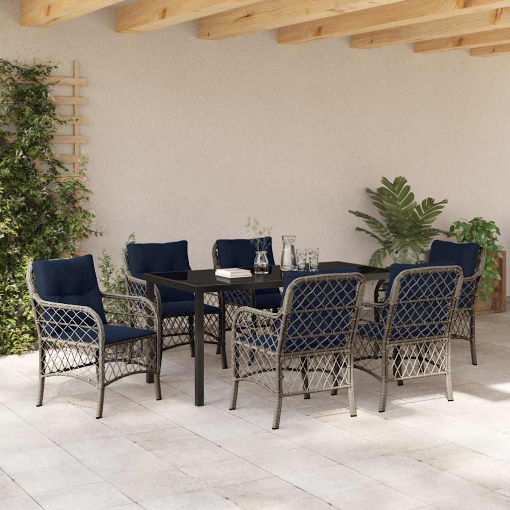 Tuin eettafelset met kussen 7 pcs Grijs en zwart Rattan