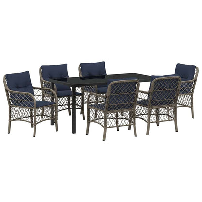Tuin eettafelset met kussen 7 pcs Grijs en zwart Rattan