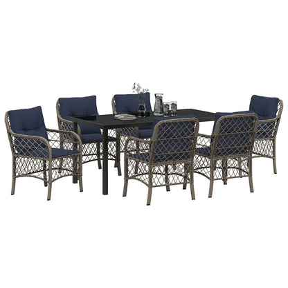 Tuin eettafelset met kussen 7 pcs Grijs en zwart Rattan