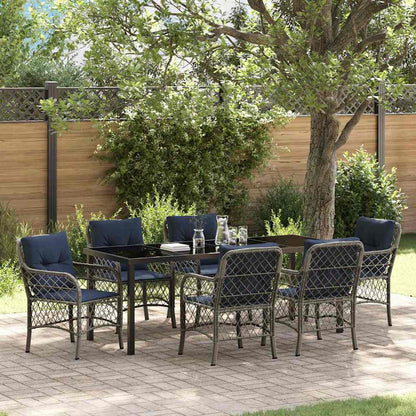 Tuin eettafelset met kussen 7 pcs Grijs en zwart Rattan