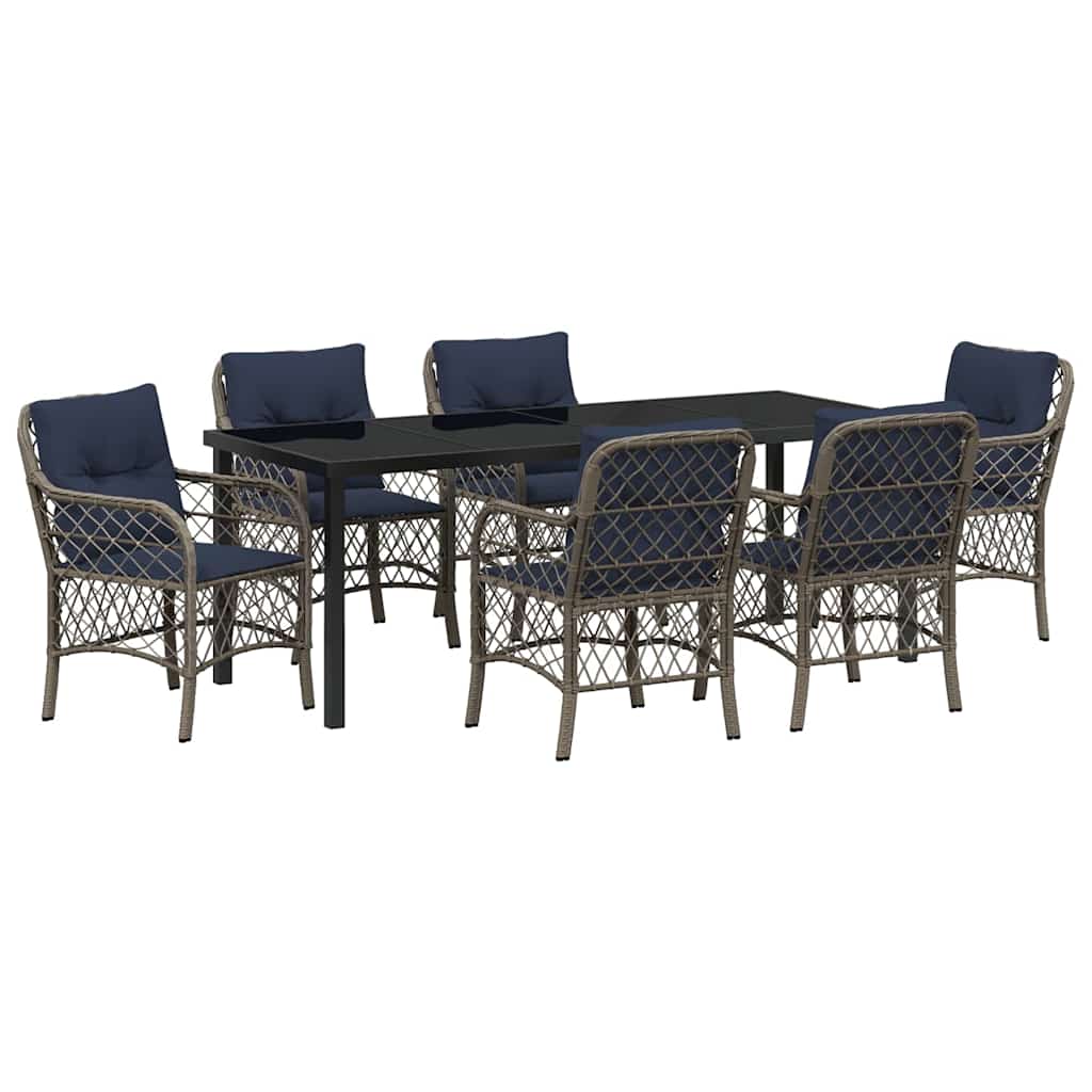 Tuin eettafelset met kussen 7 pcs Grijs en zwart Rattan