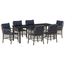 Tuin eettafelset met kussen 7 pcs Grijs en zwart Rattan