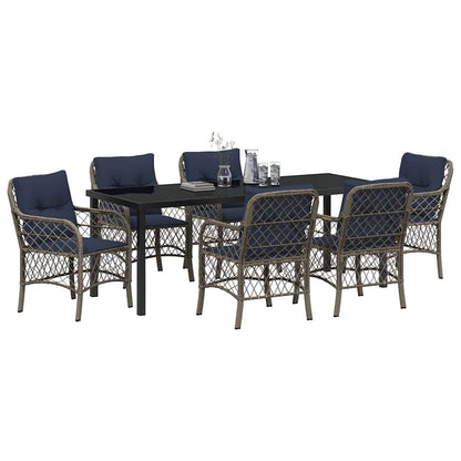 Tuin eettafelset met kussen 7 pcs Grijs en zwart Rattan