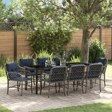 Tuin eettafelset met kussen 9 pcs Grijs en zwart Rattan