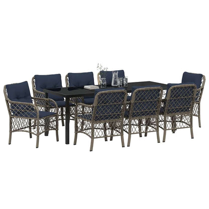 Tuin eettafelset met kussen 9 pcs Grijs en zwart Rattan