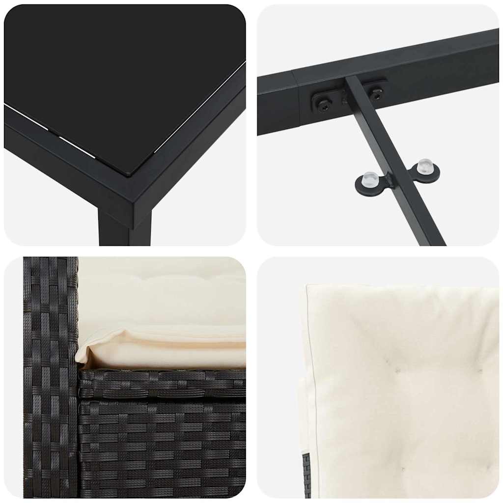 Tuin Eettafelset Met Kussen 7 Pcs Zwart Poly Rattan
