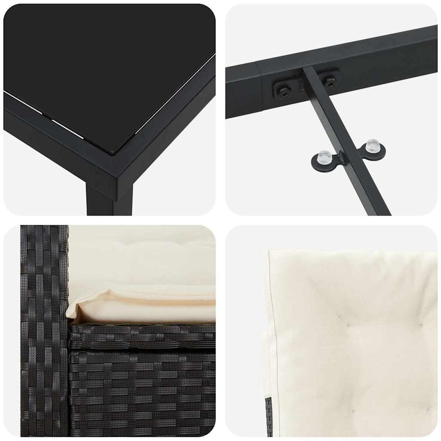 Tuin Eettafelset Met Kussen 7 Pcs Zwart Poly Rattan