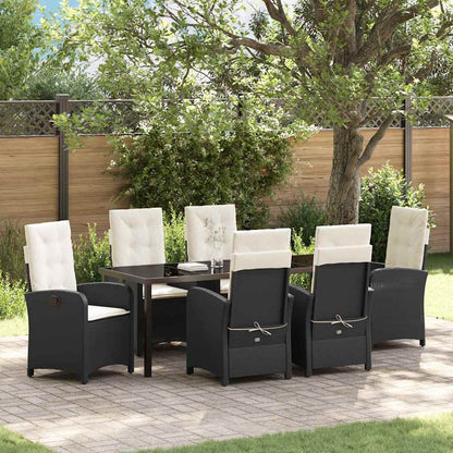 Tuin Eettafelset Met Kussen 7 Pcs Zwart Poly Rattan