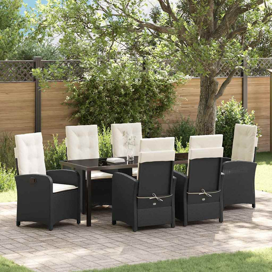 Tuin Eettafelset Met Kussen 7 Pcs Zwart Poly Rattan