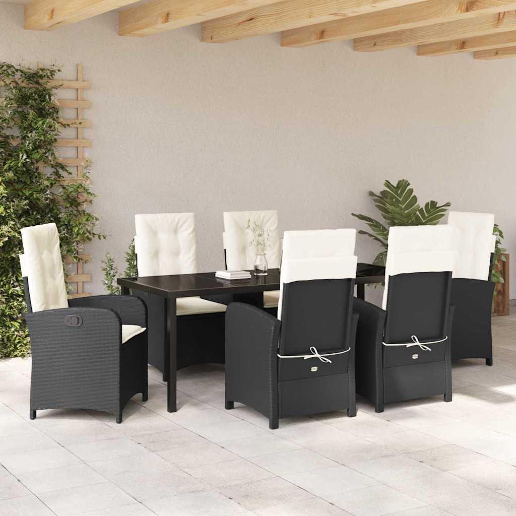 Tuin Eettafelset Met Kussen 7 Pcs Zwart Poly Rattan