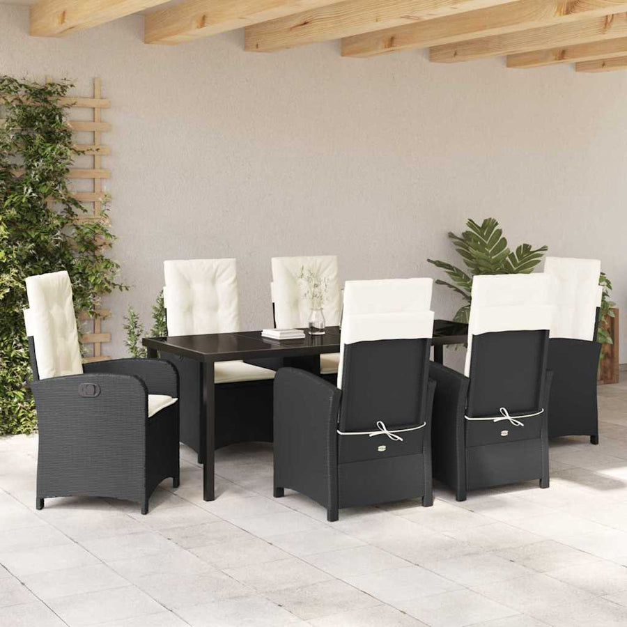 Tuin Eettafelset Met Kussen 7 Pcs Zwart Poly Rattan